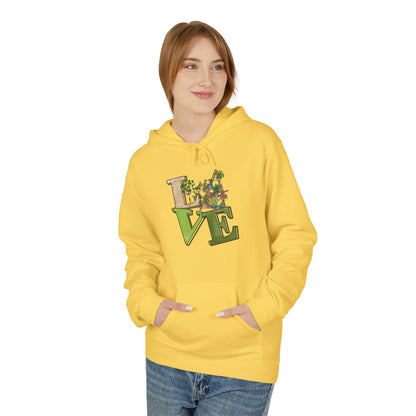 Love-Themed Fleece Hoodie, Cozy Gift for Couples, Valentine's Day Apparel, Cute Love Hoodie, Everyday Comfort Wear