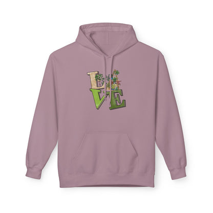 Love-Themed Fleece Hoodie, Cozy Gift for Couples, Valentine's Day Apparel, Cute Love Hoodie, Everyday Comfort Wear