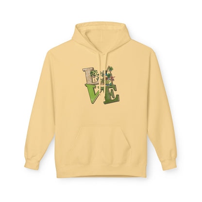 Love-Themed Fleece Hoodie, Cozy Gift for Couples, Valentine's Day Apparel, Cute Love Hoodie, Everyday Comfort Wear