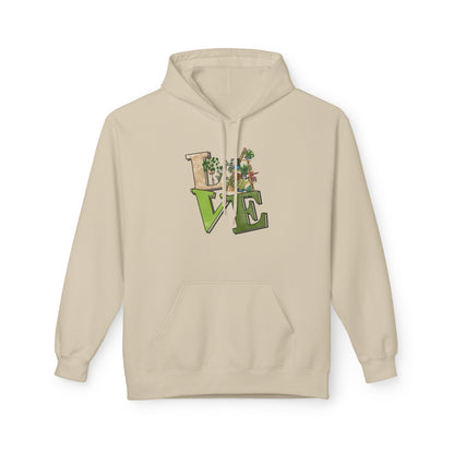 Love-Themed Fleece Hoodie, Cozy Gift for Couples, Valentine's Day Apparel, Cute Love Hoodie, Everyday Comfort Wear
