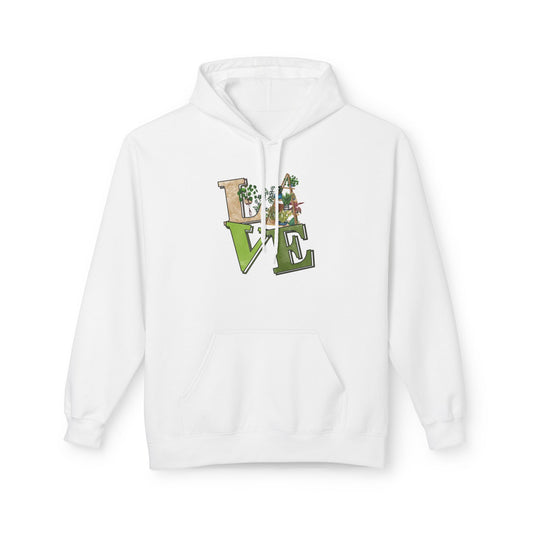 Love-Themed Fleece Hoodie, Cozy Gift for Couples, Valentine's Day Apparel, Cute Love Hoodie, Everyday Comfort Wear
