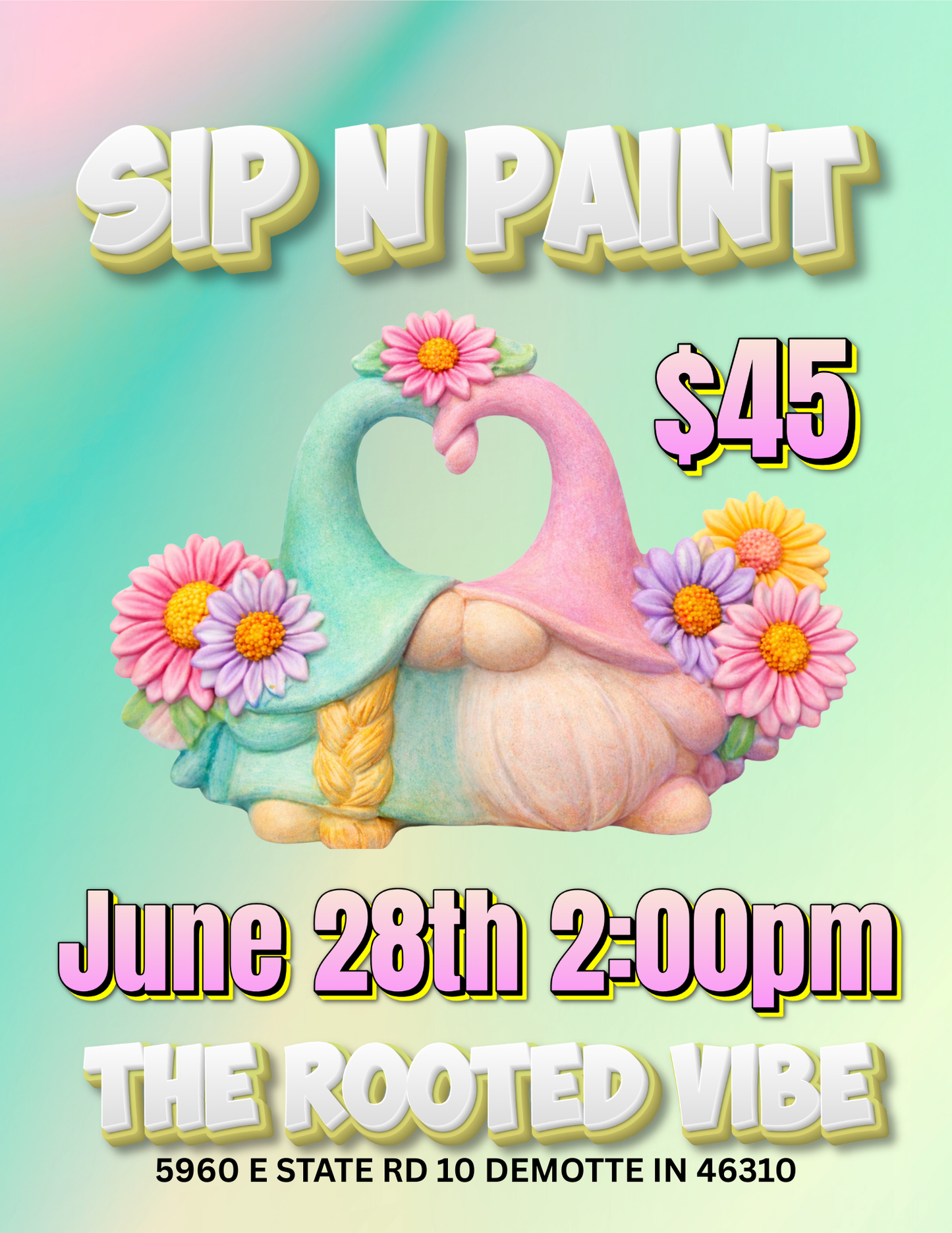 Spring Gnome Sip N Paint Class | The Rooted Vibe | Demotte, Indiana